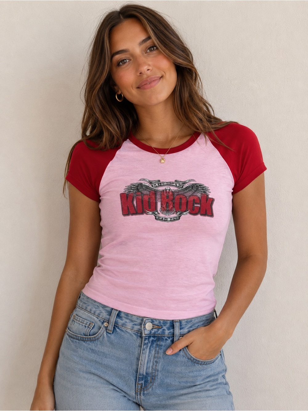 VTG Kid Rock Babydoll Tee Size M Pink/Red Y2K